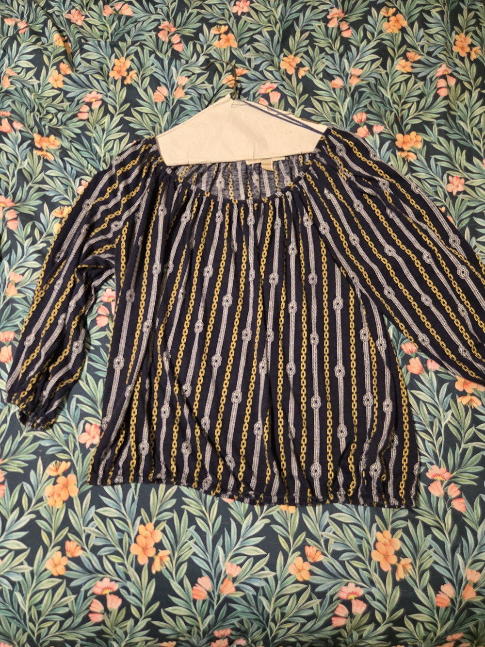 MICHAEL Michael Kors Navy Navy-Striped Chain-Print Peasant Top